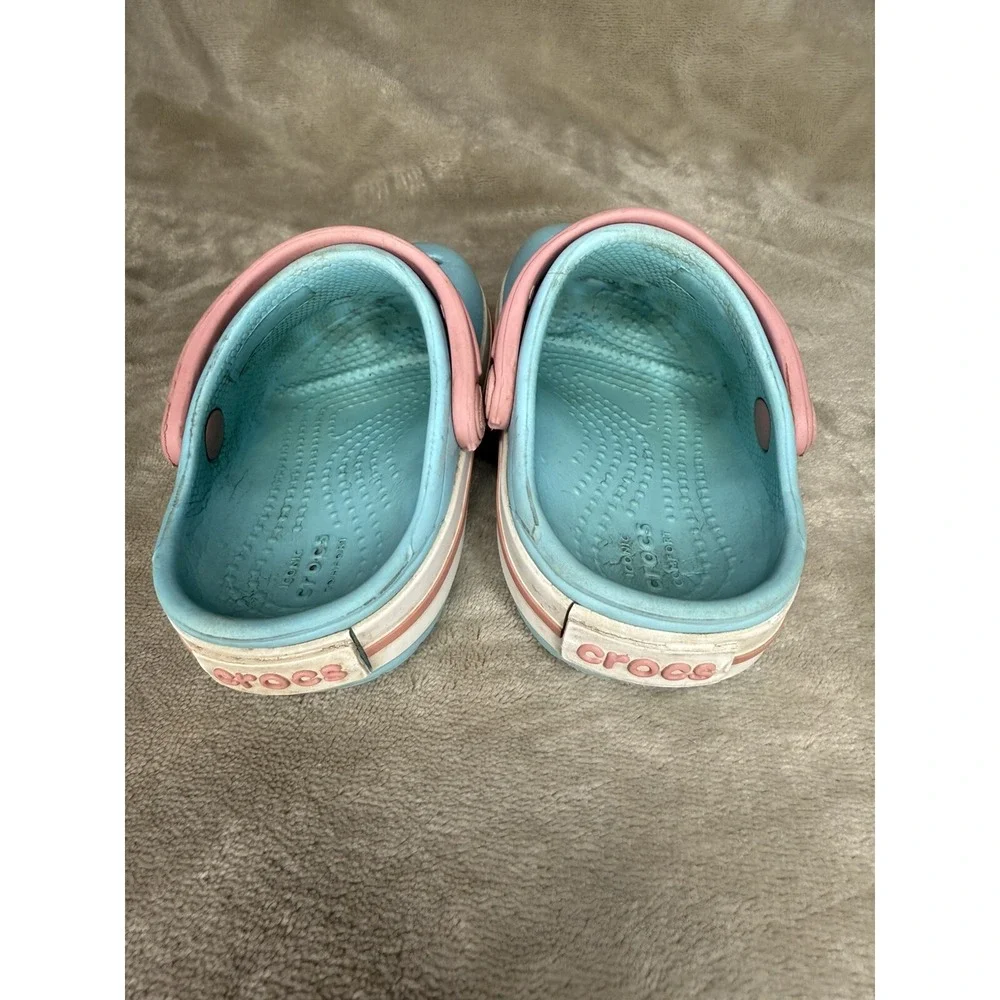 Crocs Crocband Clogs K Kids Ice Blue / Pink Slip On Shoes Back Strap Size 5C